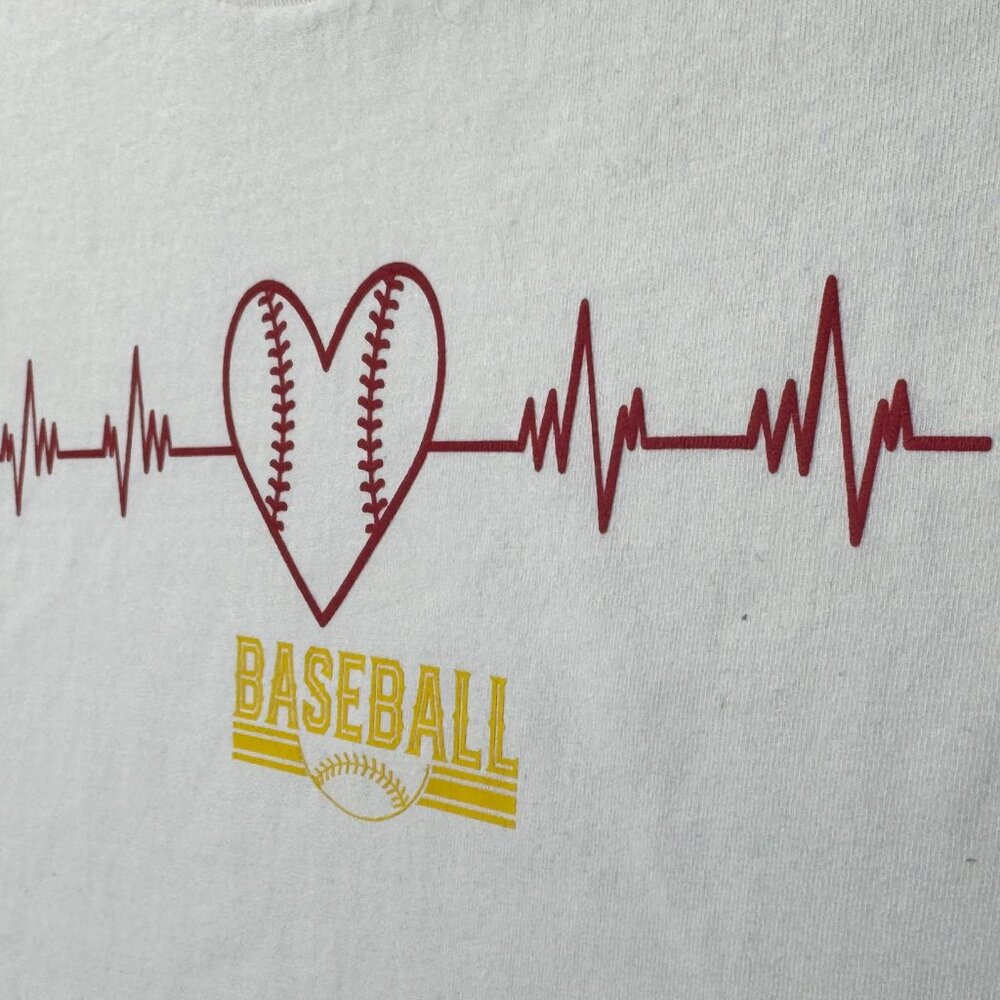 Baseball Heartbeat Heart Graphic T-Shirt, White, Sports Fan Tee for Baseball Lov